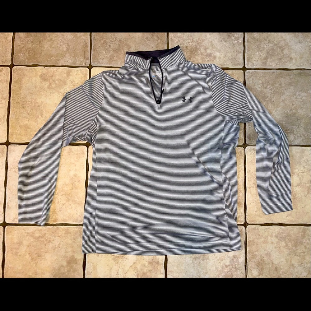 Under Armour mens XL gray and white striped 3/4 zip long sleeve light weight